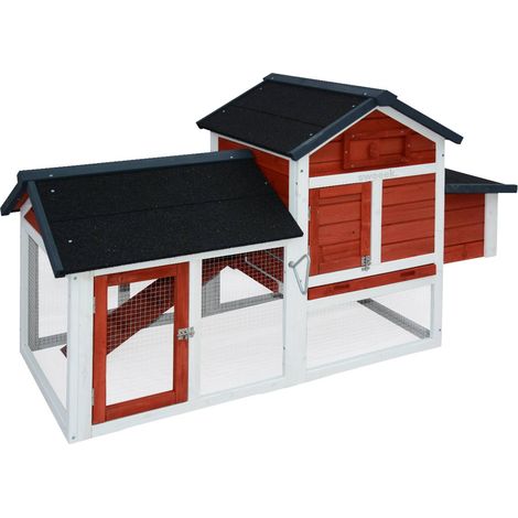 Wooden chicken coop for 3 chickens with nesting box, Galinette, Red, 151x69.5x92.5 cm