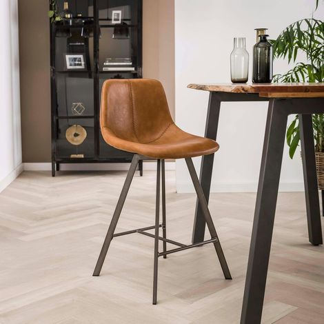 Chaise de bar camel coutures apparentes pieds étoile HELSINKI (1/5)