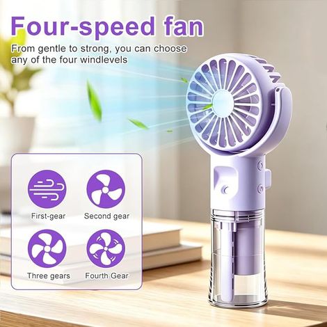 Mini Portable Fan, Misting Fan, USB Rechargeable Pocket Fan with Adjustable Speeds and Water Mist, Silent Fan for Home, Office, Travel (Purple) (1/4)