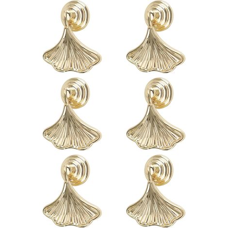Lot de 6 boutons de tiroir en forme de feuille de ginkgo, trou unique, pour commode et armoire. (1/5)