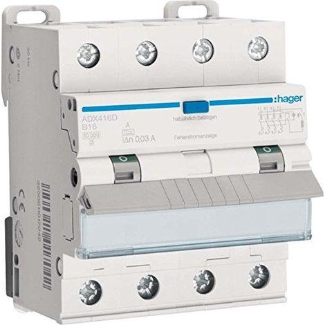 Hager ADX416D Disjoncteur différentiel 4 pôles 16A 30mA