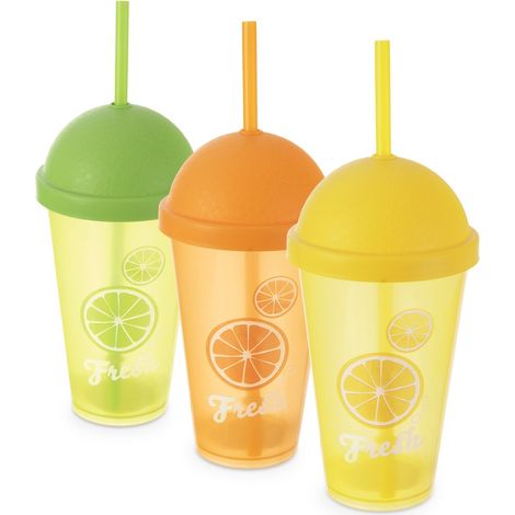 Plastikbecher mit Deckel und Strohhalm 450 ml 3 Stück. (1/5)