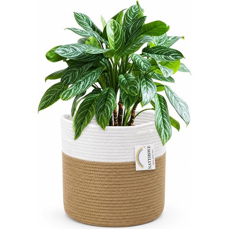 Pot de Fleurs avec Doublure, Panier à Plantes d'intérieur en Tissu pour Pots à Fleurs de 18cm Corde de Coton Jute Pot à Plantes Décoration de la Maison (1/5)