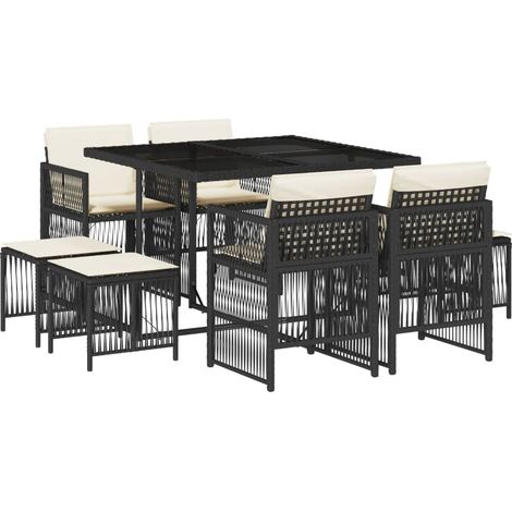 vidaXL Set da Pranzo da Giardino 9 pz con Cuscini Nero in Polyrattan (1/5)