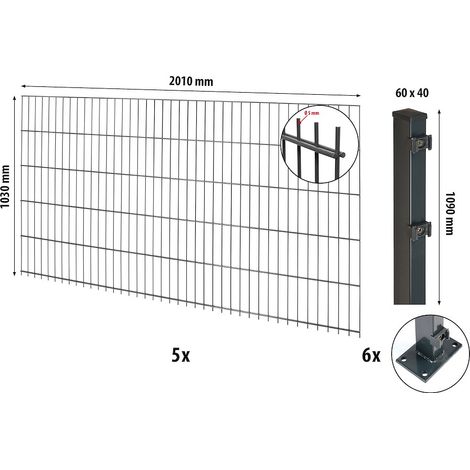 Comfort DS-Mattenzaun-Set 1030 L=10m,anthr,m.Pf. m.Bodenpl.