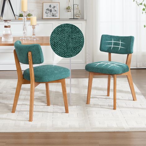 Set de 2 sillas de comedor 54.5x47x77 cm verde en madera maciza y tela con asiento acolchado (1/5)