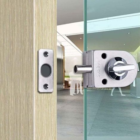 Serrure antivol pour porte en verre - - Acier inoxydable - Épaisseur de verre 8-12 mm - Installation sans perçage (1/4)