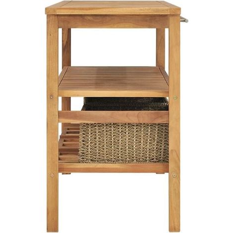 Meuble de Salle de Bain en Teck Massif 132x45x75 cm avec 3 Paniers de Rangement (1/5)