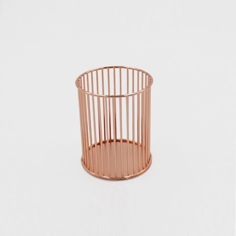 Round Metal Pencil Holder, Durable Hollow Gold Pencil Holder, Perforated Iron Pencil Holder, Round Metal Pencil Holder, Stationery Storage Organizer Container - Rose Gold (1/5)