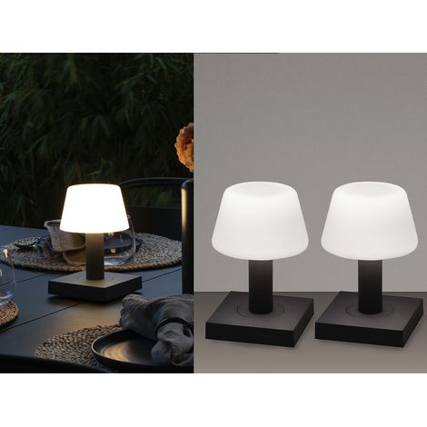 2er Set kleine LED Outdoor Tischleuchten per USB aufladbar, Anthrazit H: 19cm (1/5)