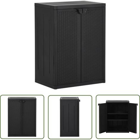 The Living Store Armoire de rangement de jardin Noir 65x45x88 cm PP Rotin - Meuble De Rangement - Armoire De Jardin - Armoire Extérieure - Rangement Intérieur - Meuble Noir (1/5)