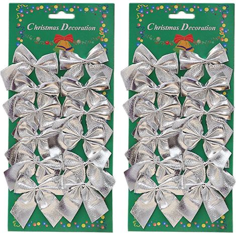 Noeuds de Noel Grand Noeud de Sapin de Noel Arc Décorations de Sapin de Noel – Argent (1/2)