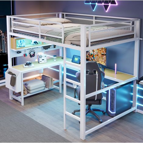 Letto a soppalco 140x200 con scrivania e LED OKMYHOME (1/5)