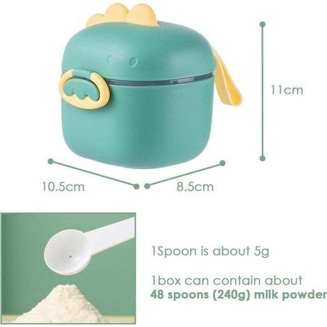 Milchpulver-Spenderbox, tragbare Milchpulverbox mit Löffelfach, luftdichtem Deckel, Behälter für Babynahrung, Dinosauriergrün, S (1/3)