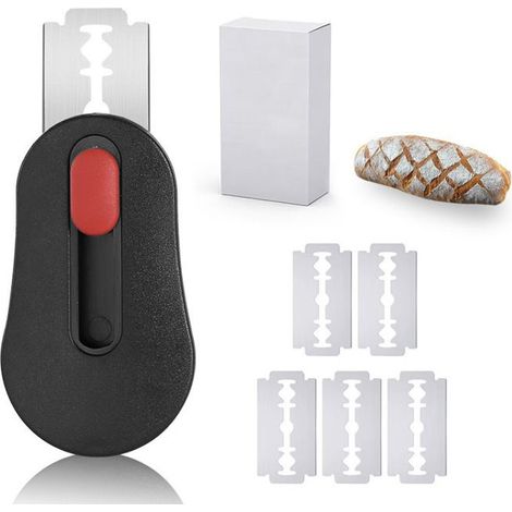 Lame à pain rétractable magnétique – 6 lames rasoir – Acier inox, pour pain au levain – Noir (1/5)