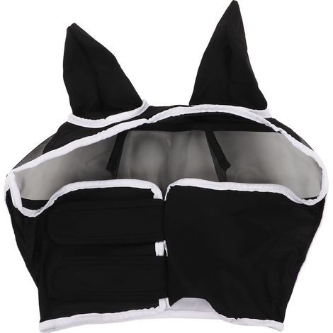 Masque de Protection Respirant pour Cheval Anti-Insectes avec Attache Détachable, Noir (1/5)