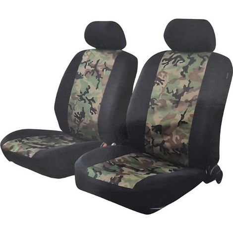 1+1 Universelle Schonbezüge für Vordersitze (Auto, Transporter, Geländewagen), Farbe: schwarz-grün im Camouflage-Design
