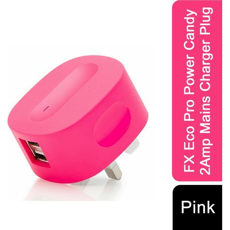 FX Eco Pro Power Candy 2A USB Mains Charger Fast Wall Plug Pink UK Adapter (1/5)