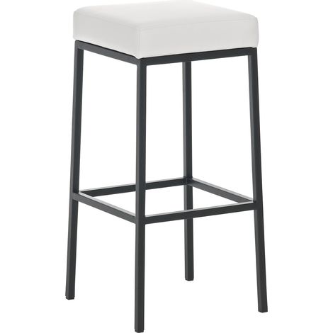 Sgabello da bar dal design moderno in sintetico bianco gambe quadrate in metallo nero opaco e bianco 100000030