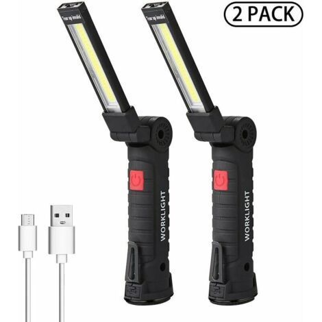 LED Work Light, LED Flashlight, Rechargeable LED Workshop Light, Inspection Light, Magnetic Base, 5 Modes for Garage, Camping, Emergency Use, Small, 2 Pieces (1/5)