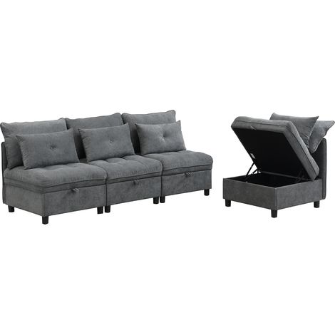 Canapé modulable 4 places convertible avec coffre sous chaque assise, en tissu doux, 4 modules indépendants, pour salon et invités  CHICFURN (1/5)