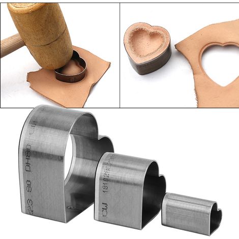 Outils pour le travail du cuir à faire soi-même : clochettes en cuir, gabarits de découpe en cuir en forme de cœur, pentagonaux et en forme de larme. (1/5)