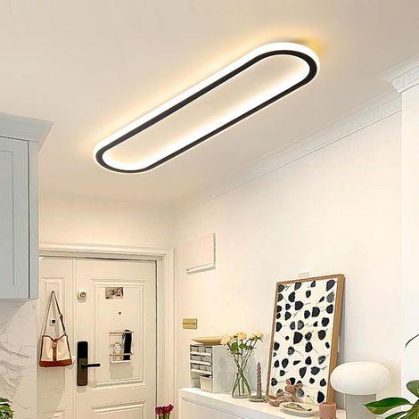 LED Moderne Plafonnier Silicone Fer Intérieur Lampe de Plafond Long Géométrique Design Luminaire Plafonnier Minimaliste Linéaire Décoratif pour Salon Cuisine Studio (80cm,Noir Lumière Neutre) (1/5)
