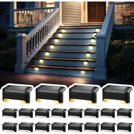 Lot de 20 Lampes Solaires Etanches pour Escaliers Extérieurs, Marches, Clôtures, Cour, Patio et Allée (Noir, Blanc Chaud) (1/5)