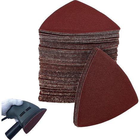 100PCS Papier de verre Triangulaire 80 mm, 5 grains Standards (60/80/120/180/240), 20 de Chaqu, Papier Abrasif pour Ponceuses, pour Bois, Métal, Plâtre et surfaces Peintes (1/5)