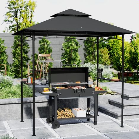 Pavillon de jardin avec barbecue, éclairage LED, 240 x 150 x 258 cm, hydrofuge et ignifugé, à double toiture. (1/5)