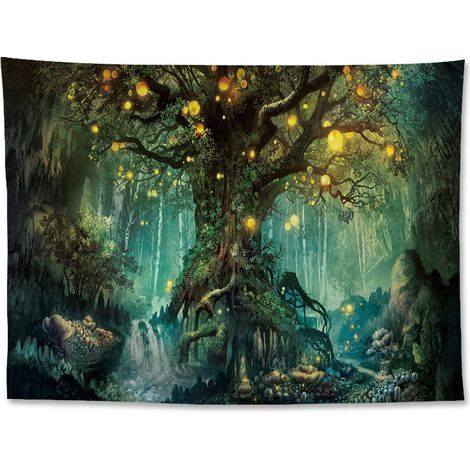 Tapisserie murale Arbre de Vie, tapisserie psychédélique cascade sous un (1/5)