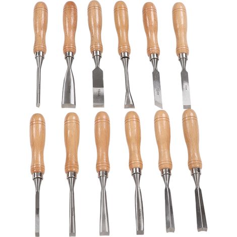 Kit de 12 ciseaux à main pour le travail du bois, avec manche en hêtre et lame en acier au carbone. (1/5)