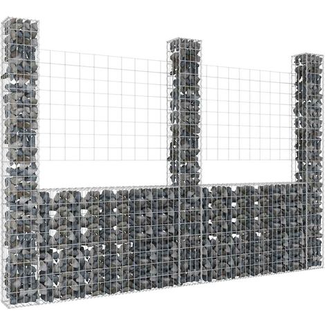Gabionenkorb U-Form mit 3 Säulen Eisen 260x20x200 cm (1/5)