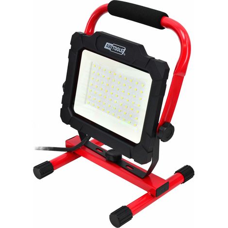 Reflector SMD LED portátil Awtools, modelo 50W, ideal para iluminación exterior, base tipo H, alta eficiencia energética, luz potente y duradera, resistente al agua.