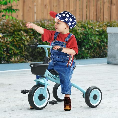 Bleu - Tricycle pour enfants de 2 à 5 ans avec siège réglable, vélo pour enfants avec panier et cloche, 70,5x53x58 cm
