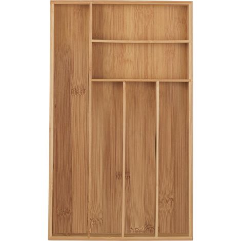 Range-couvert, 6 compartiments, bambou, ustensiles de cuisine, organiseur de tiroir, 5 x 27,5 x 46 cm, nature (1/5)