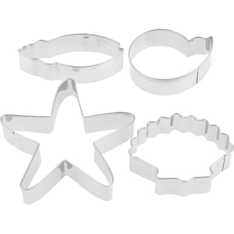 Ensemble de 4 emporte-pièces en acier inoxydable pour biscuits, outils de pâtisserie DIY, formes étoile, coquillage, dauphin, moule pour pâte à sucre, bonbons et pâtisseries-4 Pcs-Silver