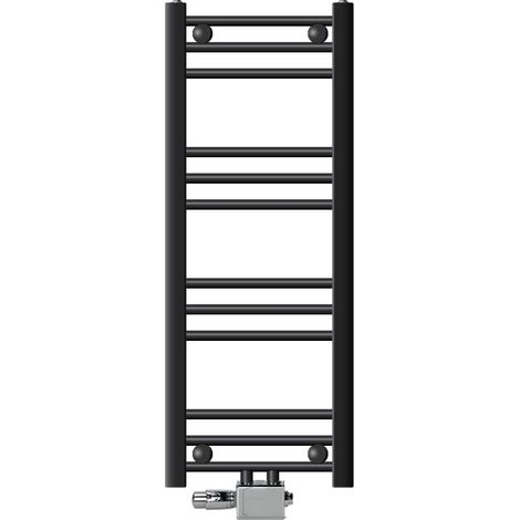 ECD Germany Radiador Toallero de Baño Sahara 300 x 800 mm Antracita Recto con Termostato, con Conexión Central Universal a la Pared o al Suelo, Calentador Secador de Toallas, Kit de Montaje Incluído