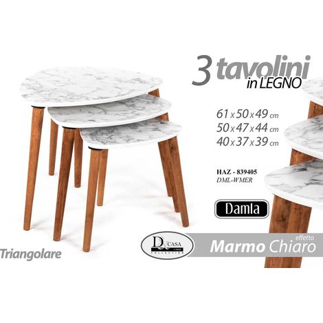 Set aus 3 Damla Beistelltischen in Marmoroptik, 61 x 50 x 49 cm, 50 x 47 x 44 cm, 40 x 37 x 39 cm, skandinavisches Design