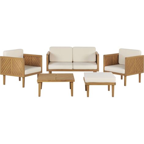 Salotto da giardino 4 posti legno di acacia con cuscini beige chiaro Baratti
