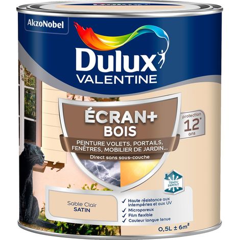 ECRAN+ BOIS - Peinture satinée pour bois extérieur - Volets, portes, fenêtres, portails - Sable Clair 0,5 L - Dulux Valentine