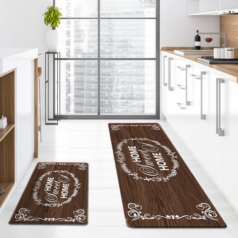 New PU leather kitchen mat, waterproof, oil-proof, stain-resistant, non-slip, suitable for home use, entryway, and front door mats - coffee-colored wood grain - 44751.0cm