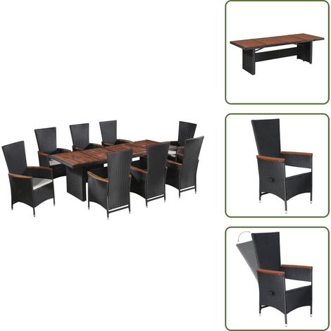 Ensemble à manger d'extérieur 9pcs coussins résine tressée noir - Meubles De Jardin - Salon De Jardin - Mobilier Extérieur - Set De Jardin - Table Et Chaises