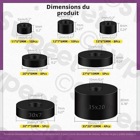 Rubber Round Spacer Combo Kit Anti-Vibration Black Rubber Washer Kit Spacers for Home Accessories (1/4)