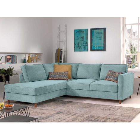 Jake - ecksofa mit schlaffunktion - 5-sitzer - samt - links - blau (1/5)