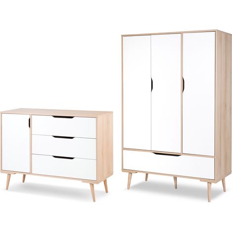 Commode et armoire 3 portes LittleSky by Klups Sofie Hêtre et Blanc (1/5)