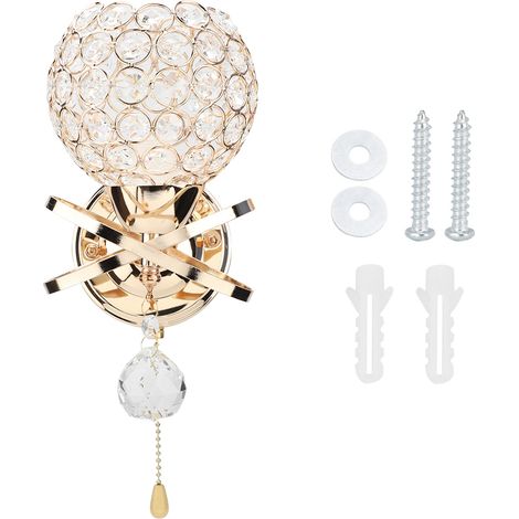 Applique Murale Ronde - Abat-jour en Perles Cristal Octogonales - Douille E14 - Interrupteur à Cordon - Pour Chambre Salon Couloir - 1 Pièce (1/5)