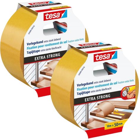 Cinta adhesiva de doble cara extrafuerte para alfombras Tesa, 10 m x 50 mm (x2)