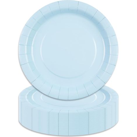 Lot de 50 assiettes en carton - Bleu - 18 cm - Pour anniversaire d'enfant - Jetables - Pour mariage, Noël, fête d'anniversaire (1/5)