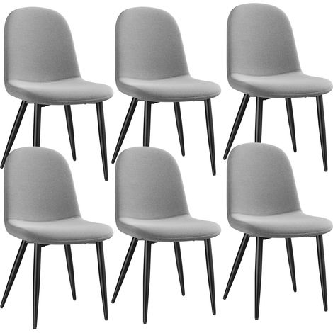 Lot de 6 Chaises, Pieds en métal, Dossier Assise rembourrée pour Cuisine Salon Chambre Bureau - 44x54x85 cm - Tissu en lin